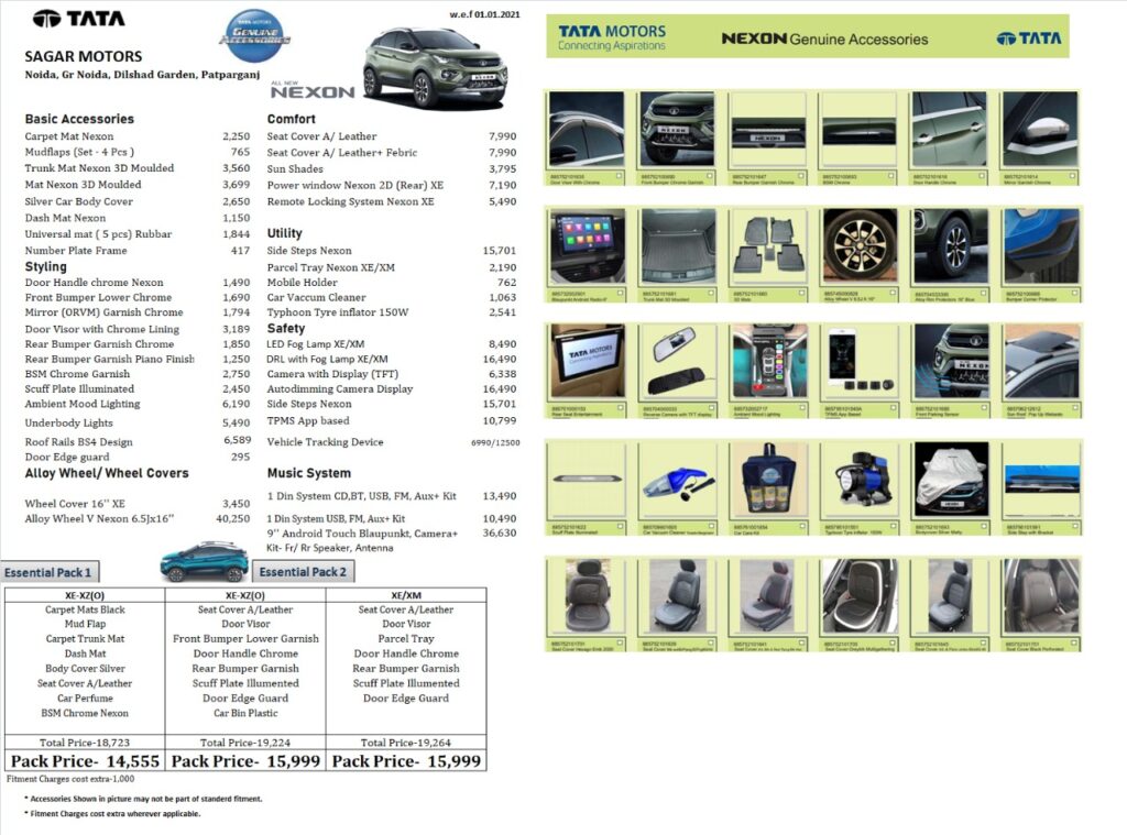 Tata Nexon accessories  price list